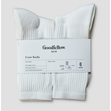 Men&#39;s Odor Resistant Crew Socks 6pk - Goodfellow &#38; Co&#8482; White 6-12