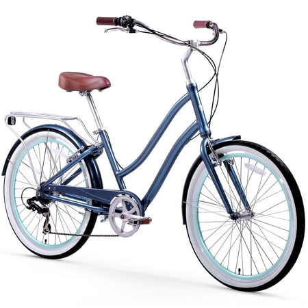 sixthreezero Every journey Womens 7-Speed Step-Through Hybrid Cruiser Bicycle, 26 In. Wheels and 17.5 In. Frame, Navy