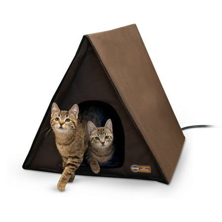 K&H Pet Products Outdoor Heated Multi-Kitty A-Frame Chocolate 35u0022 x 20.5u0022 x 20u0022 40W