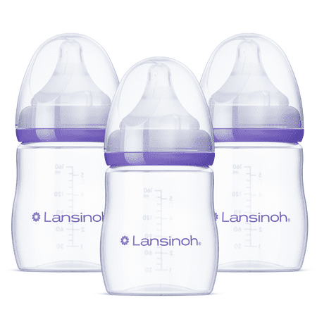 Lansinoh Anti-Colic Baby Bottle for Breastfeeding Baby, Baby Formula Feeding, 5oz, 3pk, Slow Flow Nipples, Size S