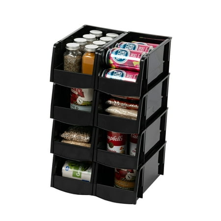 IRIS USA Inc. 11&rdquo; x 6&rdquo; x 5&rdquo; Medium Plastic Stackable Open Front Organizer bin Caddy Basket for Refrigerator Freezer Kitchen Pantry Cabinet Workshop Garage Classroom Office Crafts Supplies 8 Pack Black