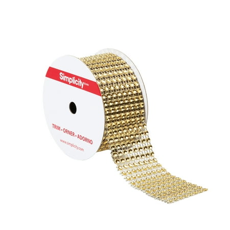 Simplicity Trim, Gold 1 1/2 inch Open Weave Gem Trim Great for Apparel, Home Decorating, and Crafts, 3 Yards, 1 Each