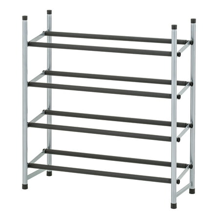 Mainstays 4-Tier Expandable Stackable Closet Storage Shoe Rack Organizer Shelf, Up to 20 Pairs, Metal, Black, Silver