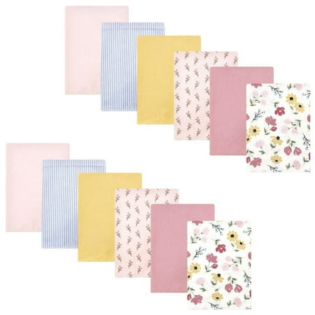 Hudson Baby Infant Girl Cotton Flannel Burp Cloths Bundle, Soft Painted Floral, One Size
