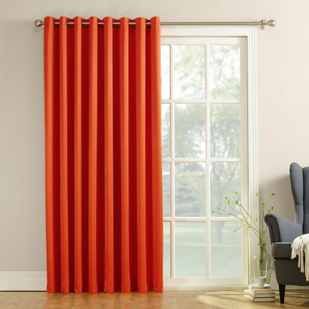 Sun Zero Bartlett Grommet Room Darkening Extra Wide Patio Curtain Panel, 100u0022x84u0022, Tangerine