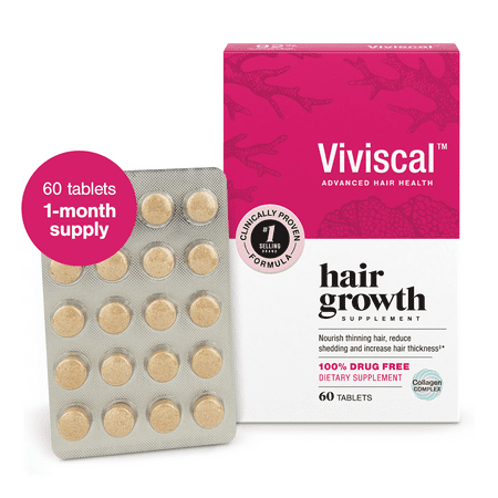 Viviscal Hair Growth Supplements for Women, Dietary Hair Supplement Tablets With AminoMar Collagen Complex, Biotin, Zinc, Vitamin C, and Iron, Nourish Thinning Hair, 30 Day Supply, 60 Count
