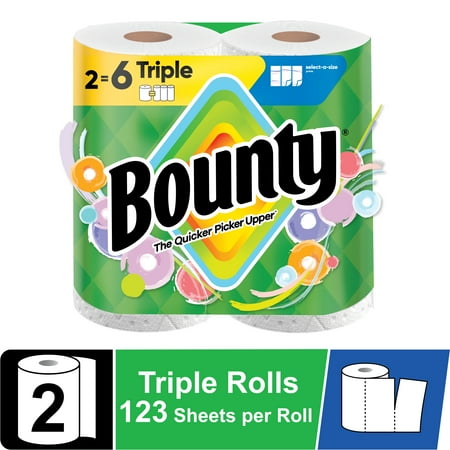 Bounty Paper Towels Select-A-Size Print, 2 Triple Rolls, 123 Sheets Per Roll