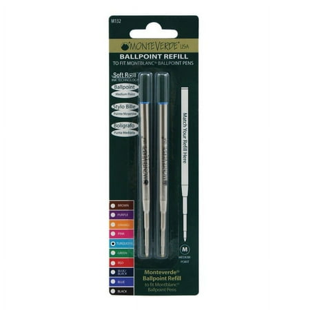 Monteverde® Ballpoint Refills For Montblanc Ballpoint Pens, Medium Point, 0.7 mm, Turquoise Ink, Pack Of 2