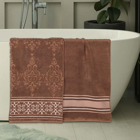 Superior Sadie Zero Twist Cotton Floral Bath Sheet Set of 2, Chocolate