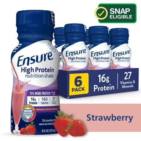 Ensure High Protein Nutrition Shake, Strawberry, Ready To Drink, 8 fl oz, 6 Pack