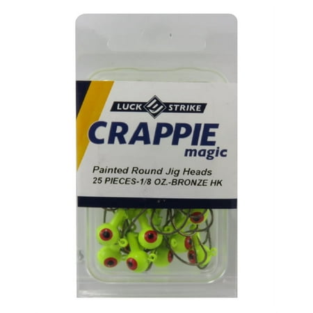 Luck-E-Strike, Crappie Magic Jig Heads, 1/8, Chartreuse, 25 Count