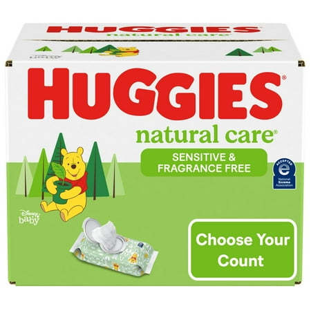 Huggies Natural Care Sensitive Baby Wipes, Unscented, 12 Flip-Top Packs (768 Wipes Total)