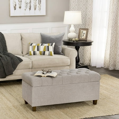 Ainsley Button Tufted Storage Bench - Silver Ash - HomePop