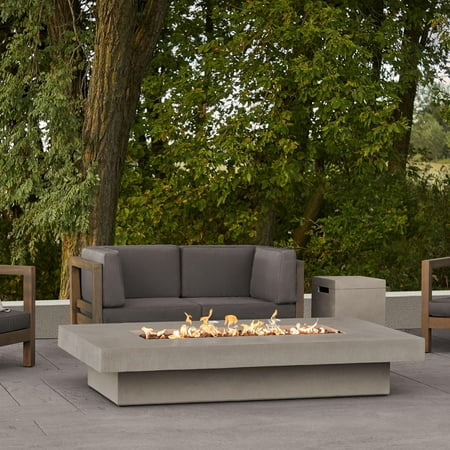 Geneva 72 Inch Rectangular Glass Fiber Reinforced Concrete Propane Fire Pit Table in Flint by BBQGuys Signature