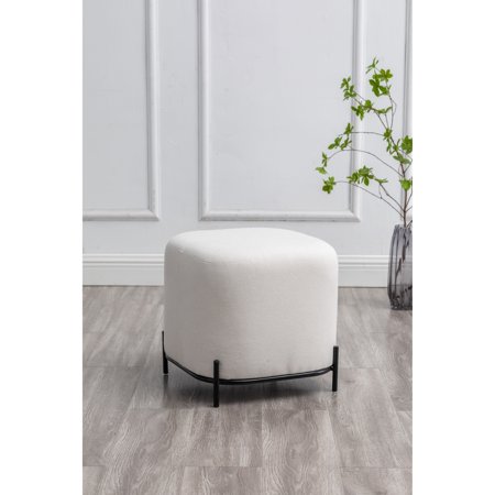 17" Modern Square Ottoman with Metal Base Cream - WOVENBYRD: Mid-Century Style, Plywood Frame, Upholstered