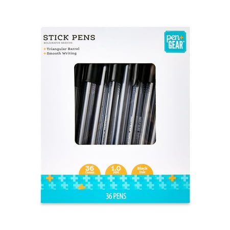 Pen+Gear Ballpoint Stick Pens, Black, 36 Count