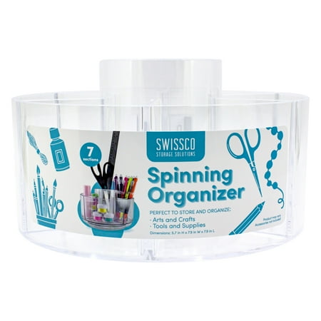 Swissco Storage Solutions Spinning Arts and Crafts Organizer, Rotating, Clear, 7 Sections