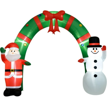 Fraser Hill Farm 8 ft Tall Walkway Arch w/ Santa Claus and Snowman, Outdoor Blow-Up Christmas Inflatable w/ Lights and Storage Bag, FHFXMASARCH081-L