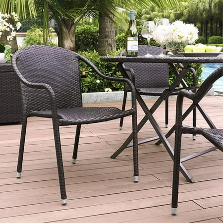 Crosley Furniture Palm Harbor 4-Piece Stackable Outdoor Chair Set, Wicker Patio Chairs for Dining, Porch