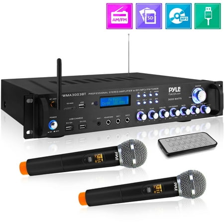Pyle Wireless Microphone System Set w/ Bluetooth Receiver Base & 4 Handheld  Mics