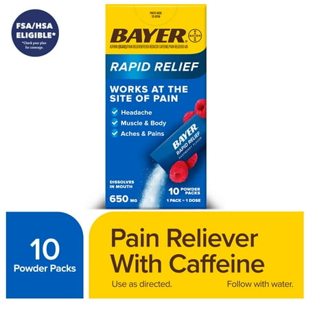 Bayer® Rapid Relief Powder with Aspirin & Caffeine, Raspberry Flavor, 10 Count