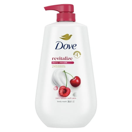 Dove Body Wash for Women Moisturizing Revitalizante Cherry & Chia Milk Cleanser All Skin, 30.6 oz with Pump