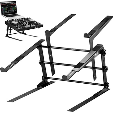 Pyle PLPTS38 Portable Adjustable Lightweight Metal Versatile 2 in 1 Dual Device DJ Laptop Stand Workstation for Laptops, CD Controllers & EFX Machines