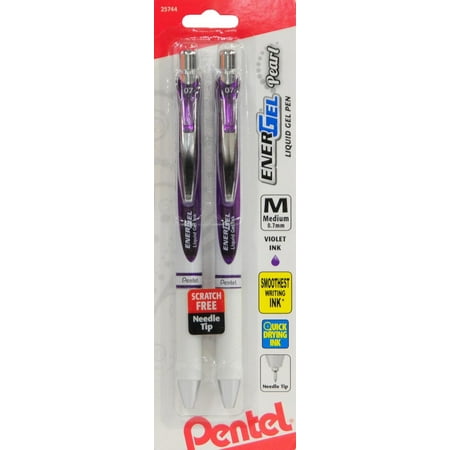 Pentel EnerGel Pearl Retractable Liquid Gel Pen, Needle Tip (0.7mm) Medium Line, Violet Ink, 2-Pk
