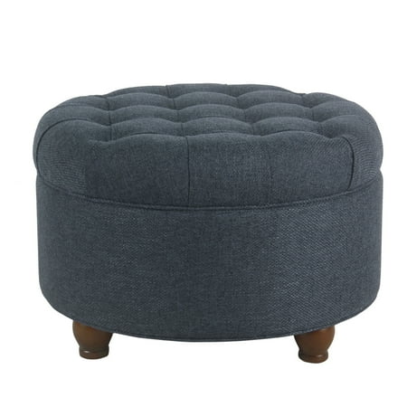 Large Tufted Round Storage Ottoman Navy - HomePop