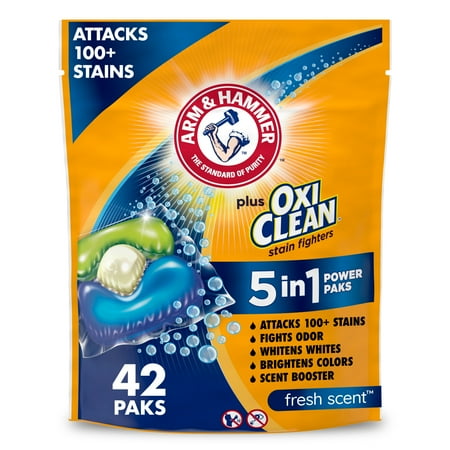 ARM & HAMMER Plus OxiClean 5-in-1 Laundry Detergent Packs Laundry Soap Pods, Fresh Scent, 42 Count