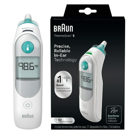 Braun ThermoScan 5 Ear Thermometer Digital Display, All Ages, FSA & HSA Eligible, White, IRT6500US