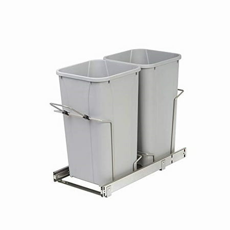 Knape & Vogt 11 in. x 22 in. x 18.75 in. 27 Qt. in-Cabinet Double Soft-Close Bottom-Mount Pull-Out Trash Can - Platinum