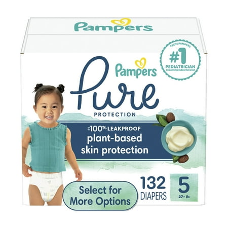 Pampers Pure Diapers Size 5, 132 Count (Select for More Options)