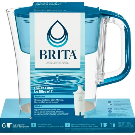Brita 6 Cup Small Plastic Water Filter Pitcher, Teal, BPA Free with 1 Standard Brita Filter