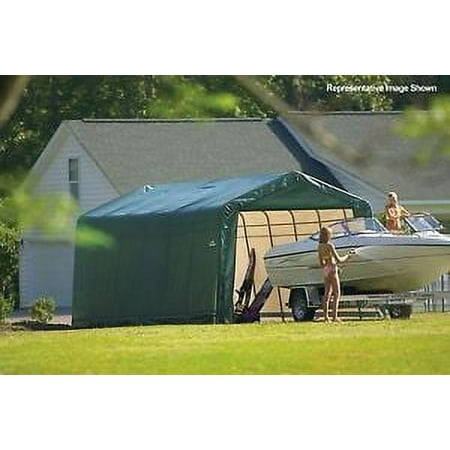 12x28x8 Peak Style Shelter, Green Cover