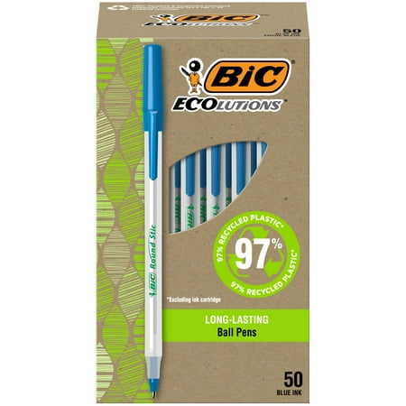 BIC Ecolutions Round Stic Ballpoint Pens, Medium Point (1.0mm), 50-Count Pack