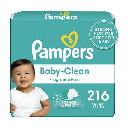 Pampers Baby Wipes, Complete Clean Fragrance Free 3X Pop-Top Pack, 216 Count Unscented 216 Count (Pack of 1)