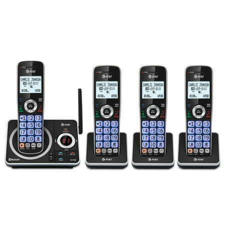 AT&T 4-Handset Expandable Cordless Phone with Unsurpassed Range, Bluetooth Connect to Cell, Smart Call Blocker and Answering System, DLP72412 (Black)