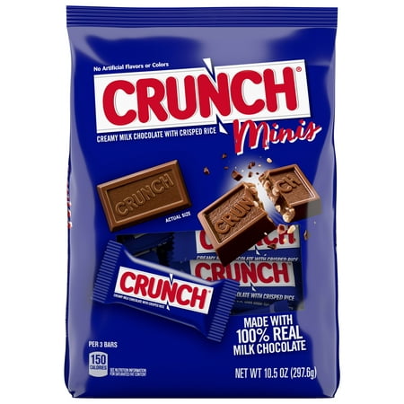 CRUNCH Milk Chocolate and Crisped Rice, Individually Wrapped Candy Bars, Easter Basket Stuffers, 10.5 oz
