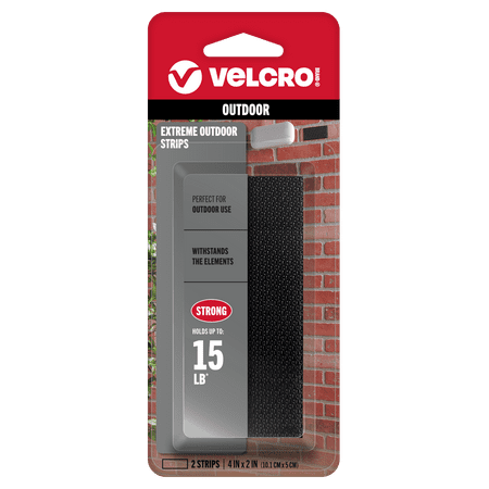 VELCRO Brand Extreme Outdoor Strips | Heavy Duty Superior Holding Power on Rough Surfaces | 4in x 2in Strips | Black | 2 Count