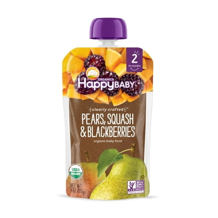 Happy Baby Organics Clearly Crafted, Stage 2 Pears, Squash & Blackberries Organic Baby Food, 4oz Pouch