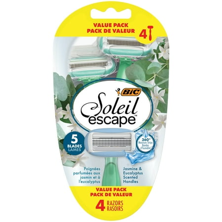 BIC Soleil Escape Women's Razors, Jasmine & Eucalyptus Scented Handles, Women's, 5-Blade, 4 Count