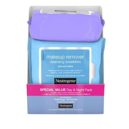 Neutrogena Day & Night Ultra-Soft Face Wipes, 3 Packs of 25 Ct, 75 Ct