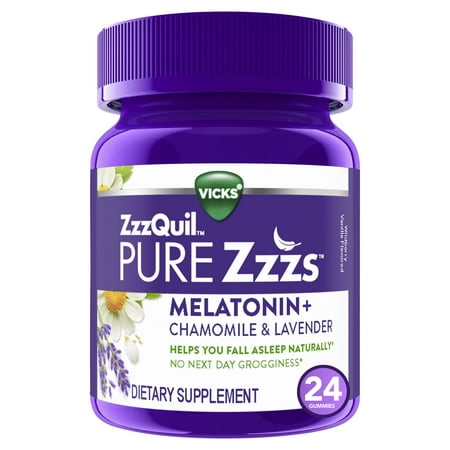 Vicks PURE Zzzs Melatonin Sleep Aid Gummies, 1mg, Dietary Supplement, 24 Ct