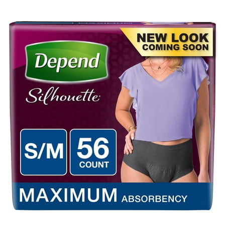 Depend Silhouette Incontinence Underwear for Women, Maximum Absorbency, S/M, Black, 56 Count