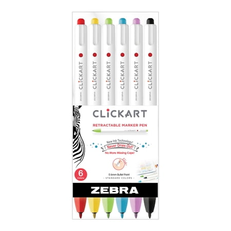 Zebra Pen ClickArt Retractable Marker Pens Set, 0.6mm, 6 Count, Multi ...