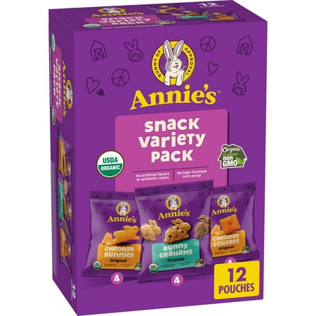 Annie's Organic Variety Pack, Cheddar Bunnies, Bunny Grahams and Cheddar Squares, 12 Count