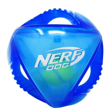 Nerf Dog Rubber Rumble Ball Squeak Fetch Dog Toy, Blue, 5.5 inch