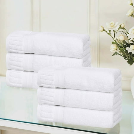 Superior Venice Zero Twist Absorbent Hand Towels, Set of 6, White