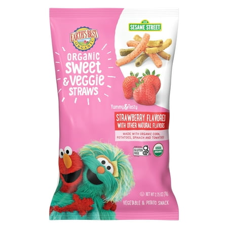 Earth's Best Organic Baby Toddler Snack Strawberry Sweet & Veggie Straws, 2.75 oz Bag